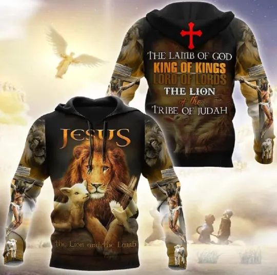 Jesus The Lion and The Lamb 3D All Over Printed Hoodie (AOP)