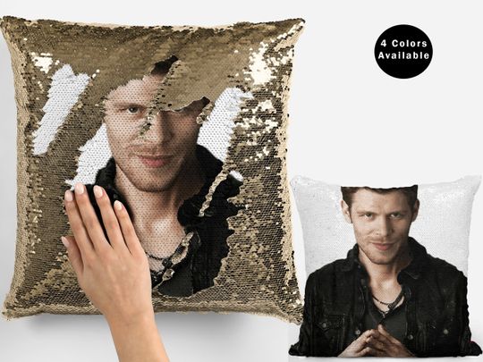 Joseph morgan sequin pillow, cool celebrity pillow, british actor joseph morgan flip sequin pillowcase gift idea for fans