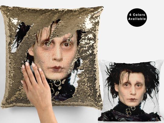Johnny Edward Sequin Pillow, Celebrity Sequin Pillow, Johnny Sequin Pillow Cover Pillow