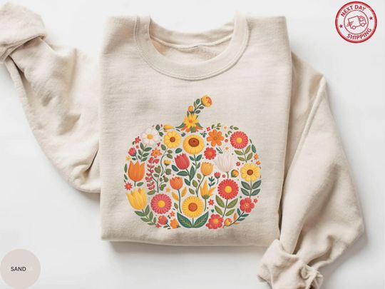 Floral Pumpkin Sweatshirt, Pumpkin Patch Sweatshirt, Fall Vibe, Cozy Season Floral, Mom Gift, Pumpkin Season Gift Sweatshirt