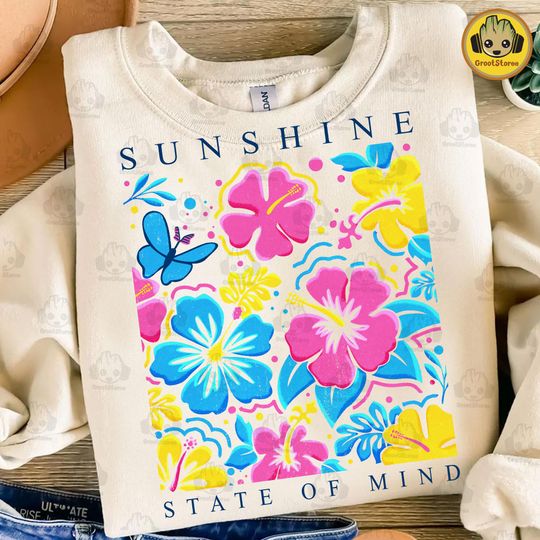 Sunshine State Of Mind Sweatshirt Beach Flowers Summer Sublimation Preppy Summer