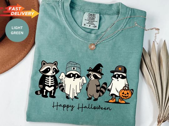 Funny Raccoon Halloween Shirt, Happy Halloween Shirt, Raccoon Ghost Shirt, Pumpkin Shirt, Halloween Skeleton Shirt, Spooky Season Tee