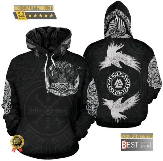 Raven Norse Viking 3D Hoodie Unisex