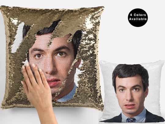 Nathan fielder sequin pillow, nathan fielder cushion home decor, celebrity pillow, funny nathan fielder flip sequin pillow gift