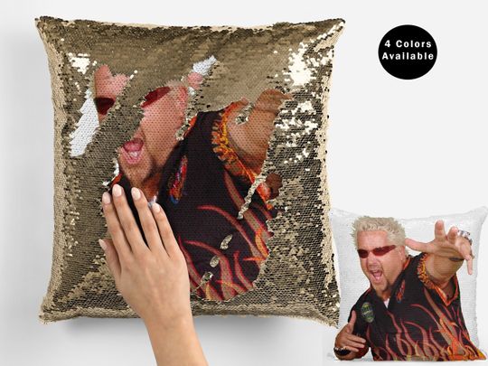 Guy fieri flavortown sequin pillow, celebrity sequin pillow, guy fieri meme flip sequin pillow, guy fieri pillow gift fans