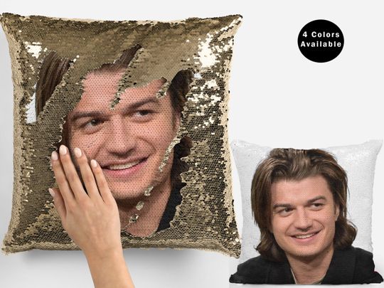 Joe Keery Sequin Pillow, Cool Celebrity Pillow, American Actor Joe Keery Flip Sequin Pillow Gift Idea For Fans, Keery  Pillow