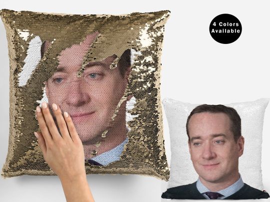 Matthew macfayden sequin pillow, celebrity pillow, matthew macfadyen tom flip sequin pillow, pillow cushion gift idea