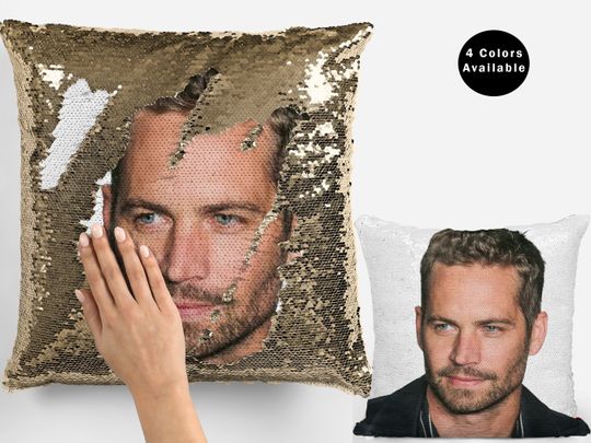 Paul walker sequin pillow, cool celebrity pillow, american actor paul walker flip sequin pillow gift for fans, paul pillow