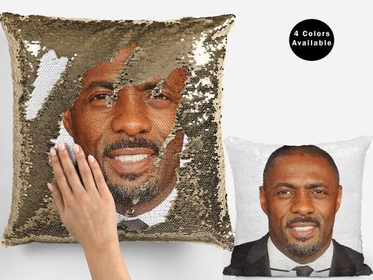 Idris Elba Sequin Pillow, Celebrity Sequin Pillow, Idris Elba Sequin Pillow Pillow, Idris Elba Pillow Cushion Gift Idea