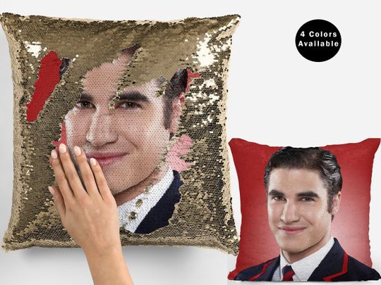 Darren criss sequin pillow, celebrity sequin pillow , darren criss sequin pillow, darren pillow cushion gift idea
