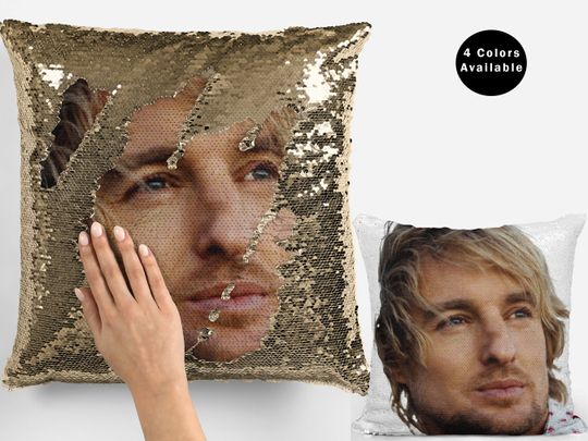 Owen Wilson WoW Sequin Pillow, Flip Sequin Pillow, Cool Owen Wilson WOW Pillow, Owen Wilson Fans Pillow Cushion Gift Idea