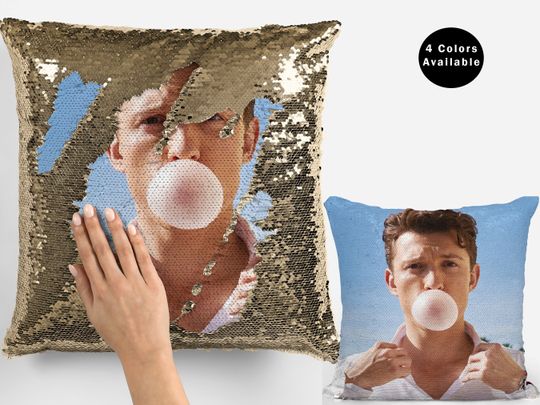Tom holland sequin pillow, celebrity pillow, tom holland flip sequin Pillow, tom holland fans gift idea, tom holland pillow