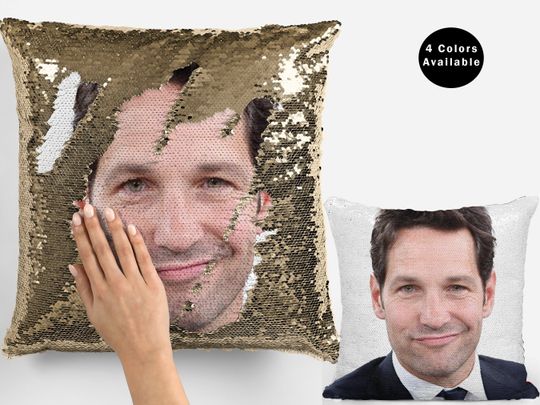 Paul rudd sequin pillow, celebrity sequin Pillow, handsome paul rudd flip sequin pillow gift, paul rudd pillow home decor