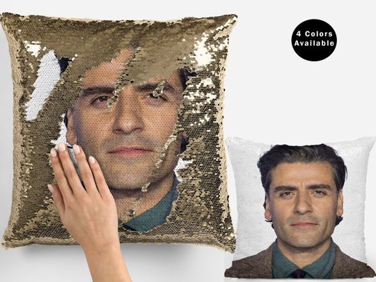 Oscar isaac sequin pillow, celebrity pillow cushions, great actor oscar isaac flip sequin pillow gift fans, miles teller pillow