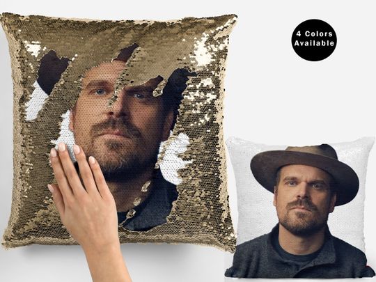 David harbour sequin pillow, celebrity sequin pillow, david harbour flip sequin Pillow, david harbour pillow gift for fans