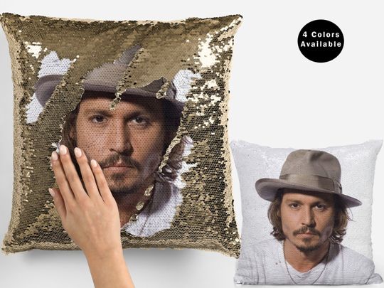 Johnny d sequin pillow, johnny depp flip sequin Pillow, johnny d pillow, cool johnny d fans pillow gift idea