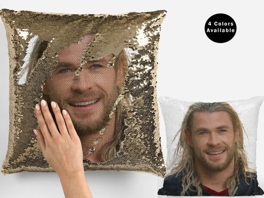 Chris hemsworth sequin pillow, chris hemsworth cushion home decor, celebrity pillow, handsome christ flip sequin pillow gift idea