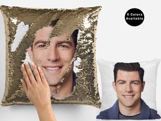 Max greenfield sequin pillow, max greenfield cushion home decor, celebrity pillow, handsome max greenfield flip sequin pillow gift
