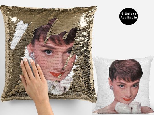 Audrey hepburn sequin pillow, celebrity pillow, audrey hepburn flip sequin Pillow, audrey hepburn pillow cushion gift idea