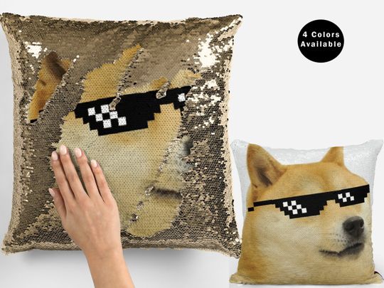 Doge meme sequin pillow, celebrity sequin Pillow, funny doge meme flip sequin pillow, pillow cushion, crypto doge coin fans