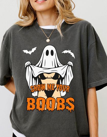 Halloween Ghost Tees, Spooky Season Tshirt, Funny Halloween T-Shirt, Show Me Your Bobs, Bat Tee