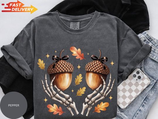 Halloween Skeleton Hands Shirt, Funny Fall Shirt, Autumn Gift Shirt, Fall Vibes Tee, Leaf Shirt, Spooky Season Tee