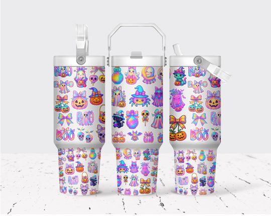 Halloween 30 Oz Flip Straw Tumbler With Handle, Halloween Gift, Personalized Gift
