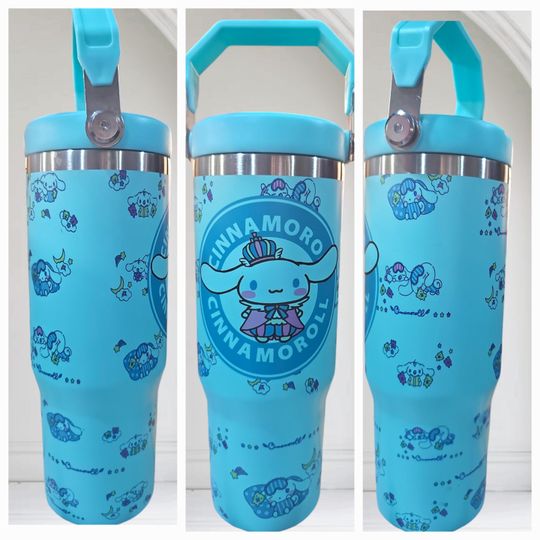 Cute Blue Cinnamoroll 30oz Flip Straw Water Bottle with Handle
