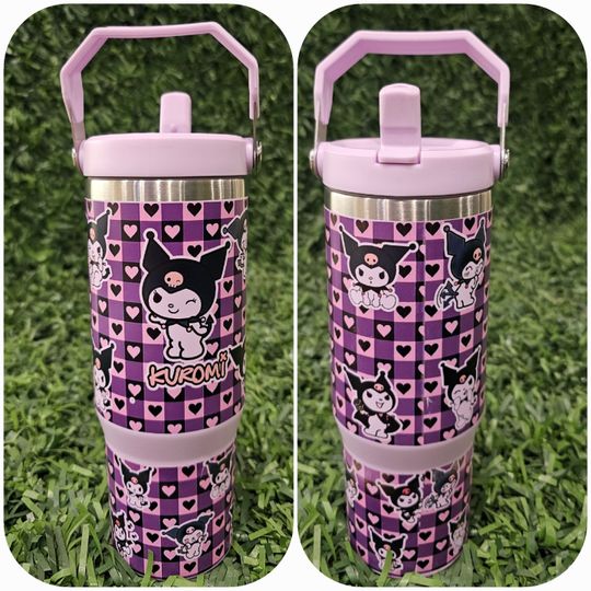 Cute Purple Kuromi 30oz Flip Straw Water Bottle with Handle