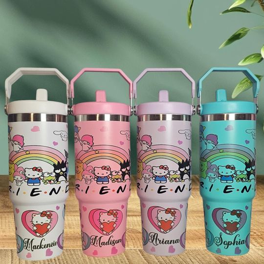 Kerropi Hello Kitty Cinnamoroll Kuromi My Melody Sanrio Friends 30oz Flip Straw Waterbottle with Handle
