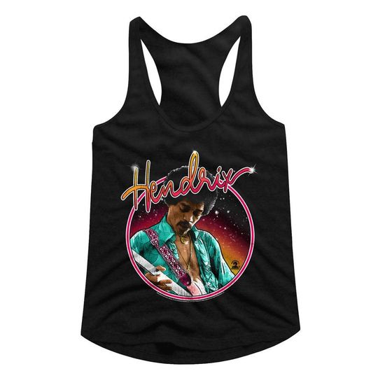 Jimi Hendrix Neon Black Women's Racerback Tank Top
