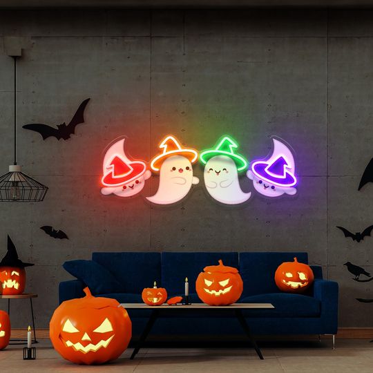 Neon Sign Ghost wall decor, Halloween decor for home, Fall Decoration, halloween decor indoor, Fall and Autumn Decor, Neon Sign Halloween