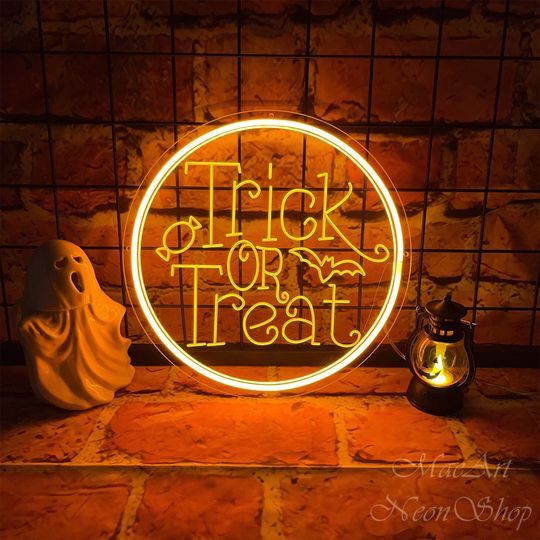 Trick or Treat Neon Sign, Bat Neon Sign, Halloween Decor, Yard Garden Party Decor, Halloween Walll Art, Halloween Sign