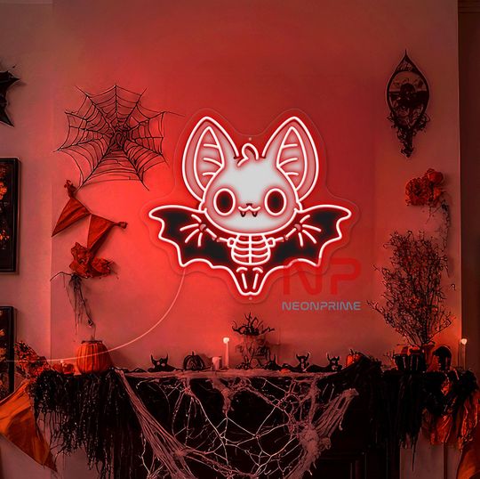 Bat Spooky Neon Sign Halloween Decor Wall Bat Decor Sign Neon Sign Horror Decor Wall Bat Wall Art Halloween Neon Sign Bat Gift Sign