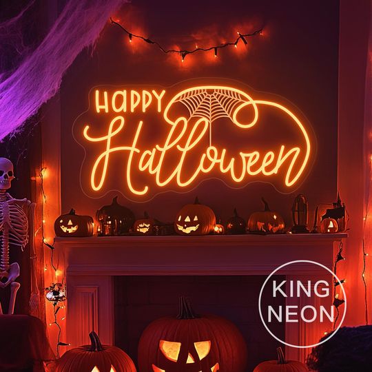 Halloween Spiderweb Neon Sign, Neon Light, Haunted House Wall Decor, Spooky Party Decoration, Halloween Gift