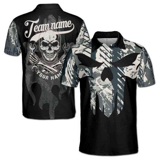 Personalized Camo Mechanic Skull Grunge Men's Polo Shirt