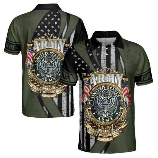 Customized Name Patriotic US Veteran Proud Honor Men's Polo Shirt