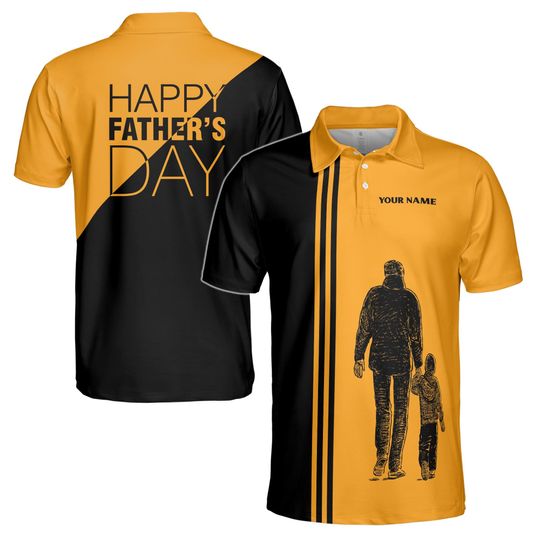 Custom Name Son and Dad Love Father's Gift Yellow Men's Polo Shirt