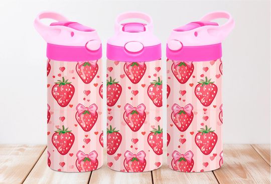 Strawberry Coquette Bow 12oz Kids Flip Top Sippy Cup Tumbler Wrap,12oz Straight Tumbler