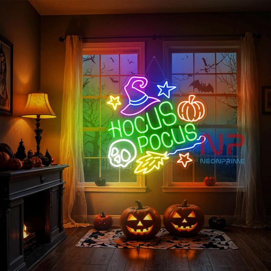 Hocus Pocus Neon Sign, Hocus Pocus Decor LED Neon Sign, Halloween Neon Sign, Halloween Decor Wall, Bat Wall Decor Sign, Spooky Neon Sign