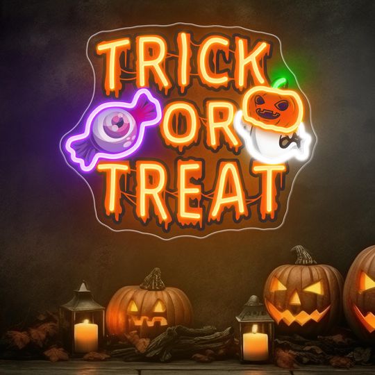Halloween Neon Sign, LED Neon Light, Candy and Bat Decorations, Halloween Party Decor