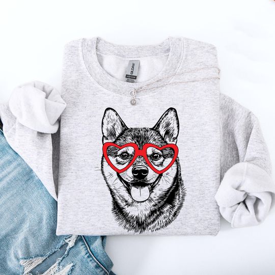 Shiba Inu Dog Breed Valentine's Sweatshirt Crewneck Love Heart Dog Lover Animal Lover