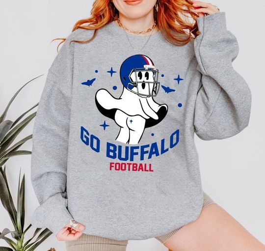 Go Buffalo Football Funny Ghost Vintage Sweatshirt, Buffalo Football Team Spooky Season Sweatshirt, Football Retro, Football Mom