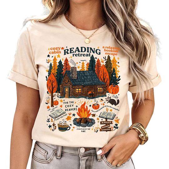 Cozy Reading Retreat Fall Book Lover T-Shirt, Autumn Gift for Readers, Book Club Graphic Tee