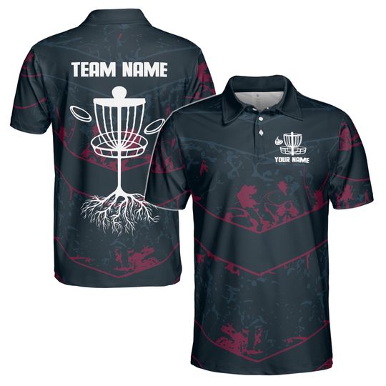 Custom Name Team Name Disc Golf Lover Black Red Men's Polo Shirt