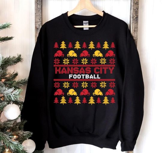 Kansas City Football Ugly Pattern Christmas Vintage Sweatshirt, Kansas City Football Team Sweatshirt, Football Mom, Christmas Gifts