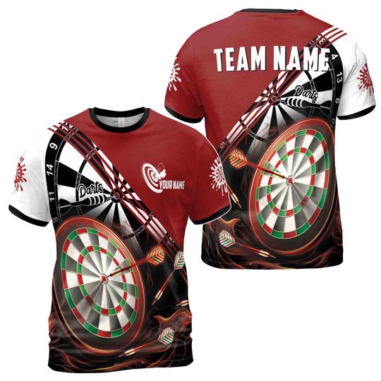 Custom Name Team Name Red Black Darts Arrows Darts Team Men's 3D T-Shirt