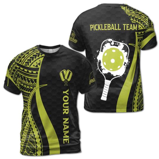 Customized Name Pickleball Paddle Tribal Pattern 3D T-Shirt