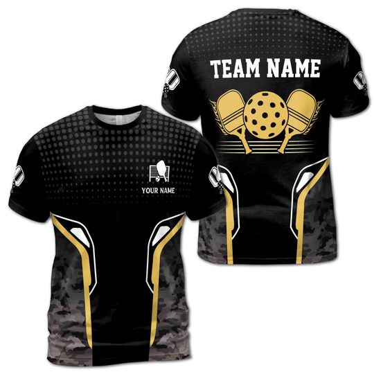 Personalized Name Gray Camo Pattern Pickleball Men's T-Shirt