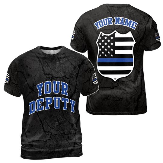 Custom Name Police Deputy America Patriotic Men's T-shirt